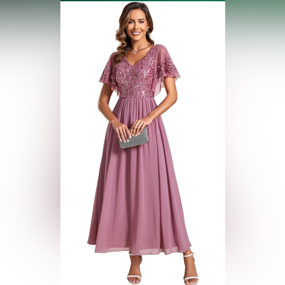 Ever Pretty Mauve Maxi Dress with Floral Embellishments